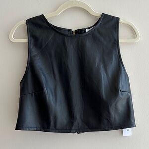 Kirious Faux Vegan Leather Cropped Tank Top, Black Tank, Women’s Size Large